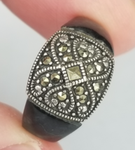 vintage sterling size 6 ring ladies black onyx marcasite 925 ESTATE SALE... - $34.99