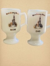VTG Walt Disney World Milk Glass Souvenir Mom & Dad Pedestal Mugs Cups Gold Prt - $21.09