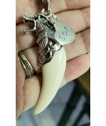 New SON Necklace Wolf Fang Men&#39;s Necklace Wolves Head &amp; Tooth w/ Son Charm - $22.79