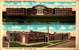 Vintage Postcard White Border North/South Side High Schools Fort Wayne IN BK67 - £3.87 GBP