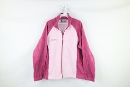 Vintage Columbia Womens Large Distressed Spell Out Full Zip Fleece Jacket Pink - £19.42 GBP