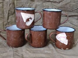 LOT x 5pcs VINTAGE USSR SOVIET RUSSIAN ENAMEL MUG CUP ARMY ,NEW - $43.55