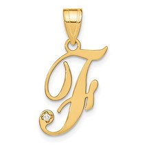 14K Yellow Gold Script Initial Pendant with Diamond - Letter F - £172.62 GBP