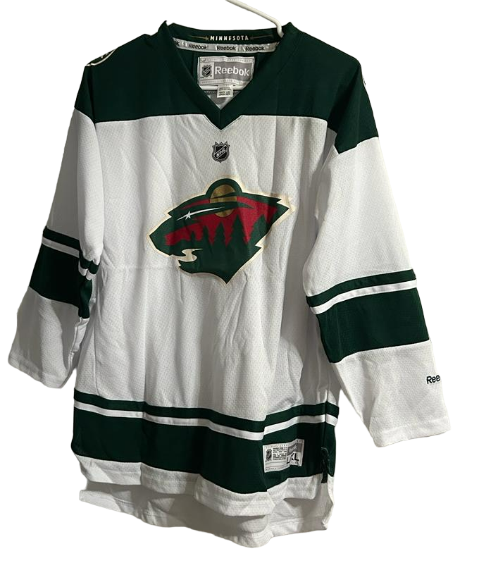 Primary image for Reebok Youth Minnesota Wild V-Neck Long Sleeve Hockey Jersey, White/Green, L/XL