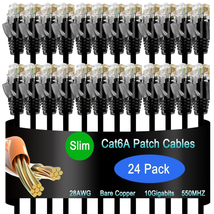 Cat6A Slim Ethernet Patch Cable 1 Ft (24 Pack), Cat6A Patch Cable for Data Cente - £25.13 GBP