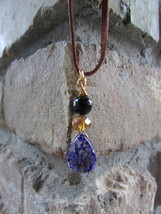 Wire wrapped - Faceted Onyx, Chinese crystal, and purple dyed rutilated quartz p - £13.58 GBP