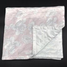 Baby Blanket Floral Minky Hearts Pink Silver Blue - £11.74 GBP