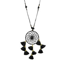 Mystical Dreamcatcher with Simulated Black Onyx Beads &amp; Black Tassel Necklace - $13.85