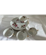 Set Of 4 Vintage Napco Gold Hand Painted Snack Tray Plates W/ Cups. - $104.13 CAD
