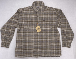 Bear Surfboards Shirt Men Size Medium Button UP Plaid Tartan 1990&#39;s Brown - $34.64