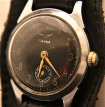 Serviced vintage 1980 Soviet CHAIKA Seagull Art deco black dial men&#39;s wr... - £89.95 GBP