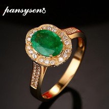 PANSYSEN Gold Color Oval Emerald Gemstone Ring 925 Sterling Silver Rings for Wom - £18.50 GBP
