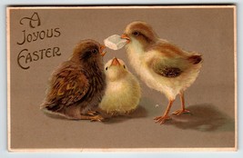 Easter Postcard Baby Chicks Eating Sugar Cube Embossed 1911 Germany Vintage - $21.85