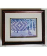 Framed Print Amish Quilt on Clothes Line Winter Susie Riehl 9 x 11&quot; Vint... - £30.68 GBP