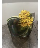 Sittre Ceramics Chrysanthemum Opalescent Art Pottery Vase Yellow Green - $39.59