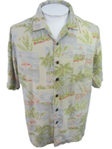 BERMUDA BAY Men Hawaiian ALOHA shirt p2p 25&quot; L silk pink flamingo camp luau VTG - £22.20 GBP