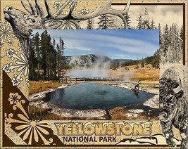Yellowstone National Park with Elk and Bison Laser Engraved Wood Picture... - $52.99