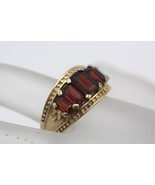 Vintage 10K Yellow Gold Emerald Cut Red Garnets Ring Size 10 - £183.84 GBP