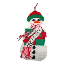 Happy Holidays Large Sign Plastic Stitched Snowman Finished Cross Stitch... - $37.39