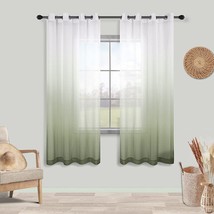 Light Green Curtains 63 Inch Length For Bedroom 2 Panels Grommet Window Sheer - £26.66 GBP