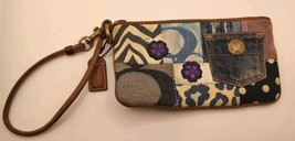 Coach Denim Patchwork with Flowers And Leather Wristlet - £30.52 GBP