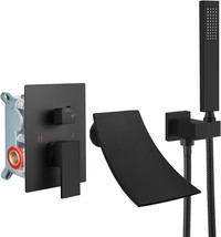 Airuida Wall Mount Bathtub Faucet In Matte Black, With Handheld Shower Sprayer - $176.98