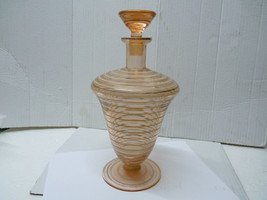 Splendid Vintage Czech Pink Glass Decanter &amp; Stopper w/ Inlaid Silver Bands H11&quot; - £76.32 GBP