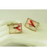 1950s HICKOK Embedded Red Fly Fisherman GT Cuff Link Set - $28.95