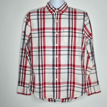 Levi&#39;s Shirt Mens Medium Button Down Red Black Plaid Casual Dress Long S... - £23.20 GBP