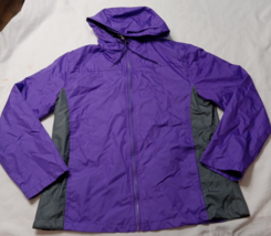 I5 Apparel Women&#39;s Size Large Purple Gray Rain Coat Jacket Hooded Windbreaker - £12.39 GBP