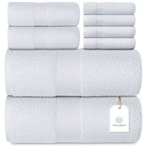 Luxury White Bath Towel Set - Combed Cotton Hotel Quality Absorbent 8 Piece Towe - £59.28 GBP