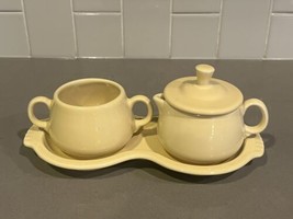 Vintage Fiesta Fiestaware Sunflower Yellow Cream Sugar Underplate Set Mint - £22.69 GBP