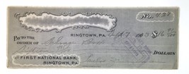 1913 Antique Check First National Bank Ringtown Pennsylvania - £11.19 GBP