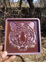 New! Set of 4(x) 3D-Printed Tiger Face Coasters (Purple/Gold PLA) Free Shipping - £15.51 GBP