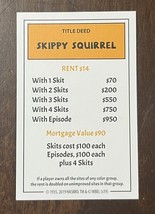 Monopoly Animaniacs 2019 Game Parts Title Deed Card SKIPPY SQUIRREL - $2.99