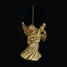 KURT S. ADLER GOLD GLITTERED ANGEL PLAYING MANDOLIN CHRISTMAS ORNAMENT - £6.98 GBP