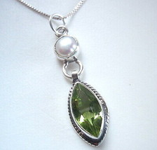 Cultured Pearl and Faceted Peridot 925 Sterling Silver Pendant - £16.74 GBP