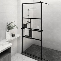  Walk-in Shower Wall with Shelf Black 35.4"x76.8" ESG Glass&Aluminum - $379.99