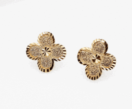 18k solid gold flower DIAMOND CUT  earring  #B1 - £204.51 GBP