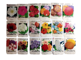 Vintage 1950&#39;s Flower Seed Packs EMPTY Lot 18 Moon Lady&#39;s Slipper Zinnia... - $21.15