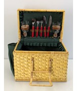 Vintage Wicker Picnic Basket with Lid Fork, Spoon, Knife, Wine Glasses-D... - $1,010.23 MXN