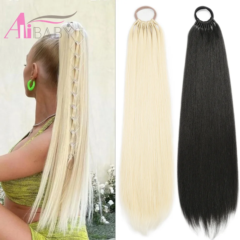 24 32 Inch Straight Ponytail With Elastic Band Synthetic Ponytail Extension Wrap - £10.39 GBP+
