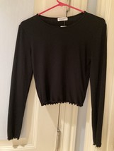 Popular 21 Women’s Black long Sleeve Stretchy Crop knit Top Size Large  - £19.91 GBP