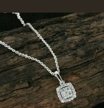 14k Weiß Vergoldet 0.40 Karat Runde Künstlicher Diamant Quadrat Anhänger Kette - £45.65 GBP