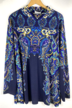 Susan Graver Turtleneck Shirt Size XL Womens Traveler Slinky Knit Blue Paisley - £37.19 GBP