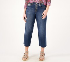 LOGO by Lori Goldstein Wide Leg Jeans with Button Fly Dark Wash, Tall 10 - £31.06 GBP