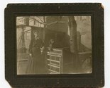 Woman With Dog on Chicken Coop / Rabbit Hutch Photo - $17.82