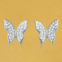 0.50Ct Round Cut Diamond Butterfly Stud Push Back Earrings 14K White Gold Finish - £107.76 GBP