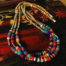Nice Tibetan Silver Three Layered Yak Bone Beaded Amulet Necklace -19&quot; Gift - $200.37 MXN