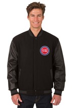 NBA Detroit Pistons Wool Leather Reversible Jacket Front Patch Logos Black - £165.24 GBP